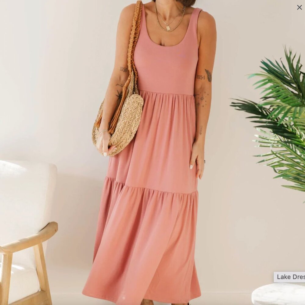 2XL Blush Lake Dress by Smash + Tess Tiered Maxi Dress Pockets Loose Boho